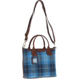 Versatile Ashwood Leather & Harris Tweed® Cloth Shoulder Bag Tan/LT Blue: TW-22-05-TB