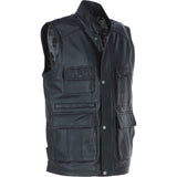 Premium Men's Black Leather Utility Vest with Multiple Pockets: friends