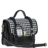 Ashwood Leather & Harris Tweed® Cloth Mini Satchel Bag with Twist Lock Black/White: TW-32-12-BW
