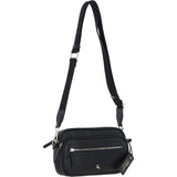 Compact Twin Zip Ashwood Leather Crossbody Bag Black: X-35