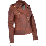 Women's Leather Biker Jacket Tan: 2741