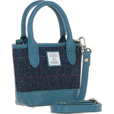 Ashwood Leather & Harris Tweed® Cloth Small Grab Bag Teal/Navy: TW-63-16-TN
