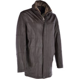 Mens Leather Coat With Detachable Collar Brown : Carl
