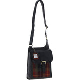 Ashwood Leather & Harris Tweed® Cloth Crossbody Bag Black/Green/Red: TW-24-07-BR