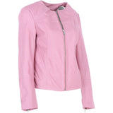 Women's Collarless Leather Fashion Jacket Pink: AWL-284