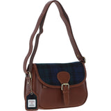 Elegant Ashwood Leather & Harris Tweed® Cloth Crossbody Bag Tan/Watch: TW-27-04-TW
