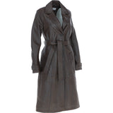 Elegant Longline Women's Leather Trench Coat with Waist Tie Navada: awl-trench