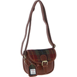 Ashwood Leather & Harris Tweed® Cloth Saddle Bag Tan/Green/Red: TW-26-08-TR