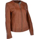Womens Collarless Leather Jacket Tan/nap: AWL-280