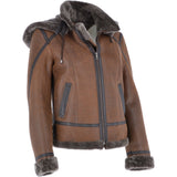 Short Hooded Sheepskin Flying Jacket Tobacco: 10245