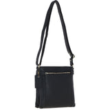 Two Section Zip Top Leather Crossbody Bag Black: K-45