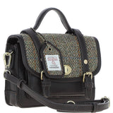 Ashwood Leather & Harris Tweed® Cloth Mini Satchel Bag with Twist Lock Brown/Green: TW-32-09-BG