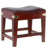 Leather Covered Wood Frame Vintage Woven Leather Stool Chestnut: LF-143
