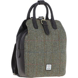Ashwood Leather & Harris Tweed® Cloth Multi-Pocket Backpack Brown/Green: TW-66-09-BG