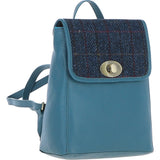 Ashwood Leather & Harris Tweed® Cloth Compact Backpack Teal/Navy: TW-65-16-TN