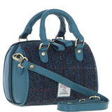 Ashwood Leather & Harris Tweed® Cloth Small Barrel Bag Teal/Navy: TW-61-16-TN