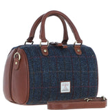 Ashwood Leather & Harris Tweed® Cloth Medium Barrel Bag Tan/Navy: TW-62-11-TN