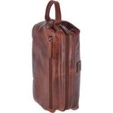 Vintage Leather Luxury Wash Bag With Tubular Mouth Opening Tan : Seb
