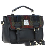 Ashwood Leather & Harris Tweed® Cloth Satchel Bag Black/Green/Red: TW-68-07-BR