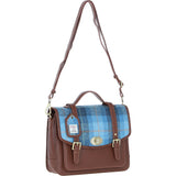 Ashwood Leather & Harris Tweed® Cloth Large Satchel Bag with Twist Lock Tan/TL Blue: TW-35-05-TB