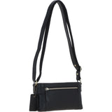 Two Section Zip Top Leather Crossbody Bag Black: K-44