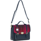Ashwood Leather & Harris Tweed® Cloth Large Satchel Bag with Twist Lock Navy/Pink: TW-35-06-NP