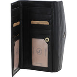 Women's Vintage Wash Large 12 Card Leather  Purse Black : G-43