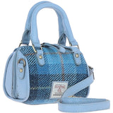 Ashwood Leather & Harris Tweed® Cloth X-Small Barrel Bag Blue/Lt-Blue: TW-60-19-BB