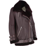 Womens Oversized Sheepskin Flying Biker Jacket Bordeaux: KB-20091