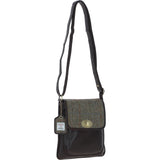 Ashwood Leather & Harris Tweed® Cloth Twist Lock Crossbody Bag Brown/Green: TW-31-09-BG