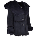 Toscana Long Haired Shearling Jacket With Large Hood Ombre Blue: KB 32 HOODED