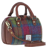 Ashwood Leather & Harris Tweed® Cloth Small Barrel Bag Tan/Purple: TW-61-13-TP