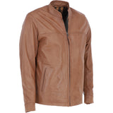 Ashwood Men’s Casual Real Leather Jacket with Mandarin Collar and Hidden Zip Tan: AWM-COOPER