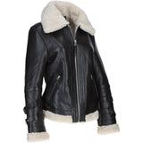 Ladies Sheepskin Aviator Jacket with Faux Fur Lining Brown: 2419
