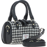 Ashwood Leather & Harris Tweed® Cloth X-Small Barrel Bag Black/White: TW-60-12-BW