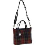 Versatile Ashwood Leather & Harris Tweed® Cloth Shoulder Bag Black/Green/Red: TW-22-07-BR