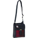 Ashwood Leather & Harris Tweed® Cloth Crossbody Bag Navy/Pink: TW-24-06-NP