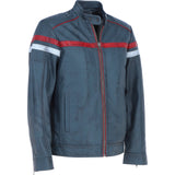 Ashwood Men's Leather Biker Jacket with Red Stripe Grey: AWM-BOXER