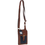 Ashwood Leather & Harris Tweed® Cloth elegance Crossbody Bag Tan/Navy: TW-20-011-TN