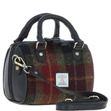 Ashwood Leather & Harris Tweed® Cloth Small Barrel Bag Black/Green/Red: TW-61-07-BR