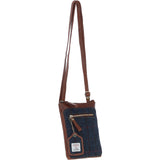 Authentic Ashwood Leather & Harris Tweed® Cloth Crossbody Bag Tan/Navy: TW-29-011-TN