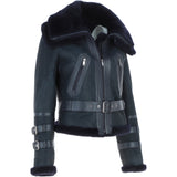 Womens Aviator Shearling Leather Jacket Ombre Blue: KB-451 DC