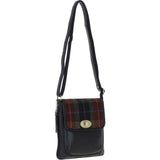 Ashwood Leather & Harris Tweed® Cloth Twist Lock Crossbody Bag Black/Green/Red: TW-31-07-BR