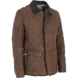 Mens Trapper Diamond Quilted Leather Jacket with Corduroy Brando Collar Brown 27: 162222