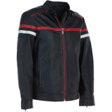 Ashwood Men's Leather Biker Jacket with Red Stripe Black: AWM-BOXER