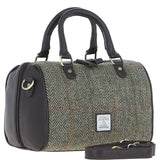 Ashwood Leather & Harris Tweed® Cloth Medium Barrel Bag Brown/Green: TW-62-09-BG