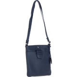 Genuine Leather Crossbody x Shoulder Bag with Golden Accents Dark Blue: 64239
