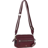 Compact Twin Zip Ashwood Leather Crossbody Bag Wine: X-35