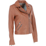 Ladies Leather Biker Jacket Tan: G-Celia22