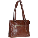 Velutto Eleganza' Zip Mid Section Real Leather Shoulder Bag Cognac/croc: 52234